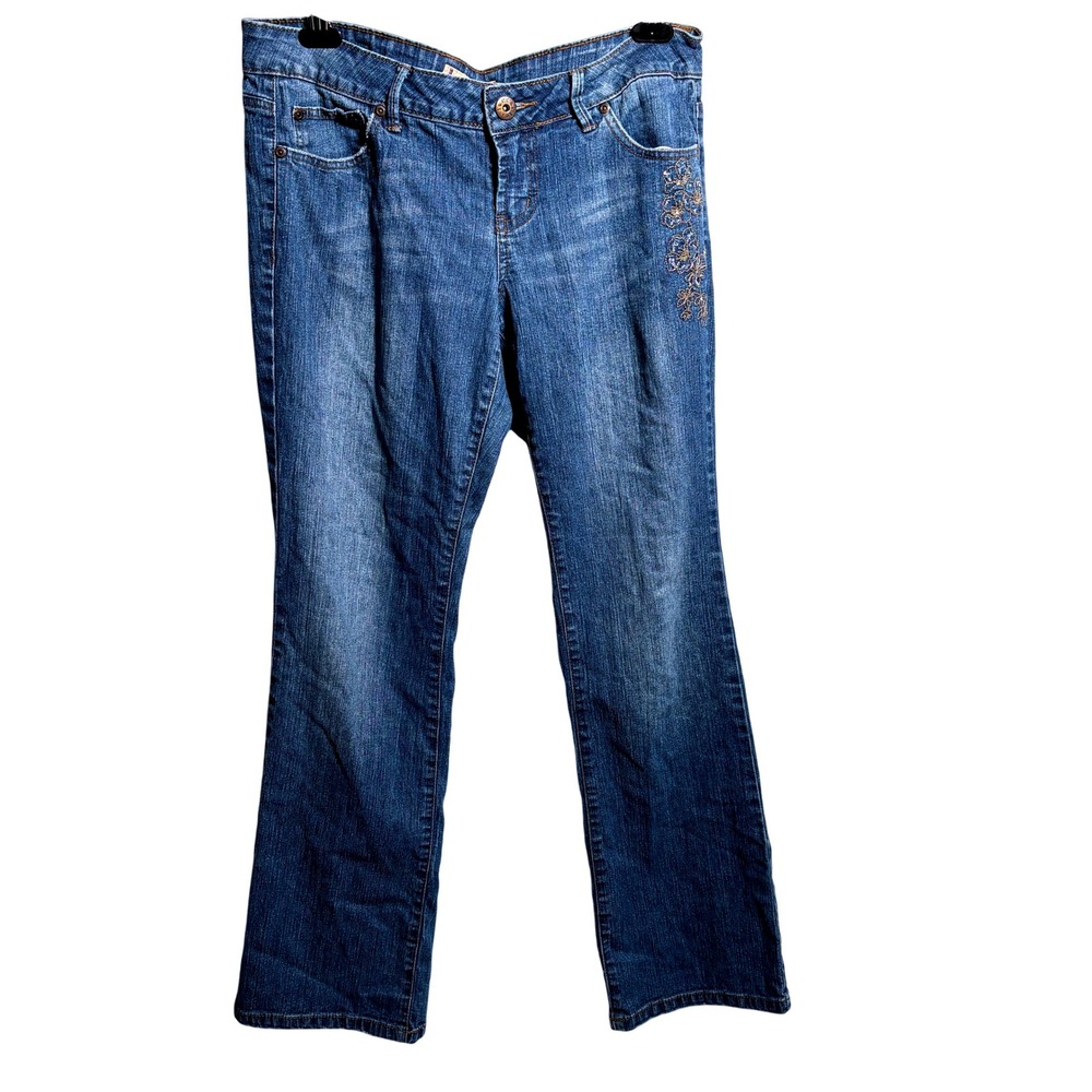 VTG Y2K LEI Ashley Ultra Low Rise Jeans Flower Embroidered Boho‎ Retro Sz 13